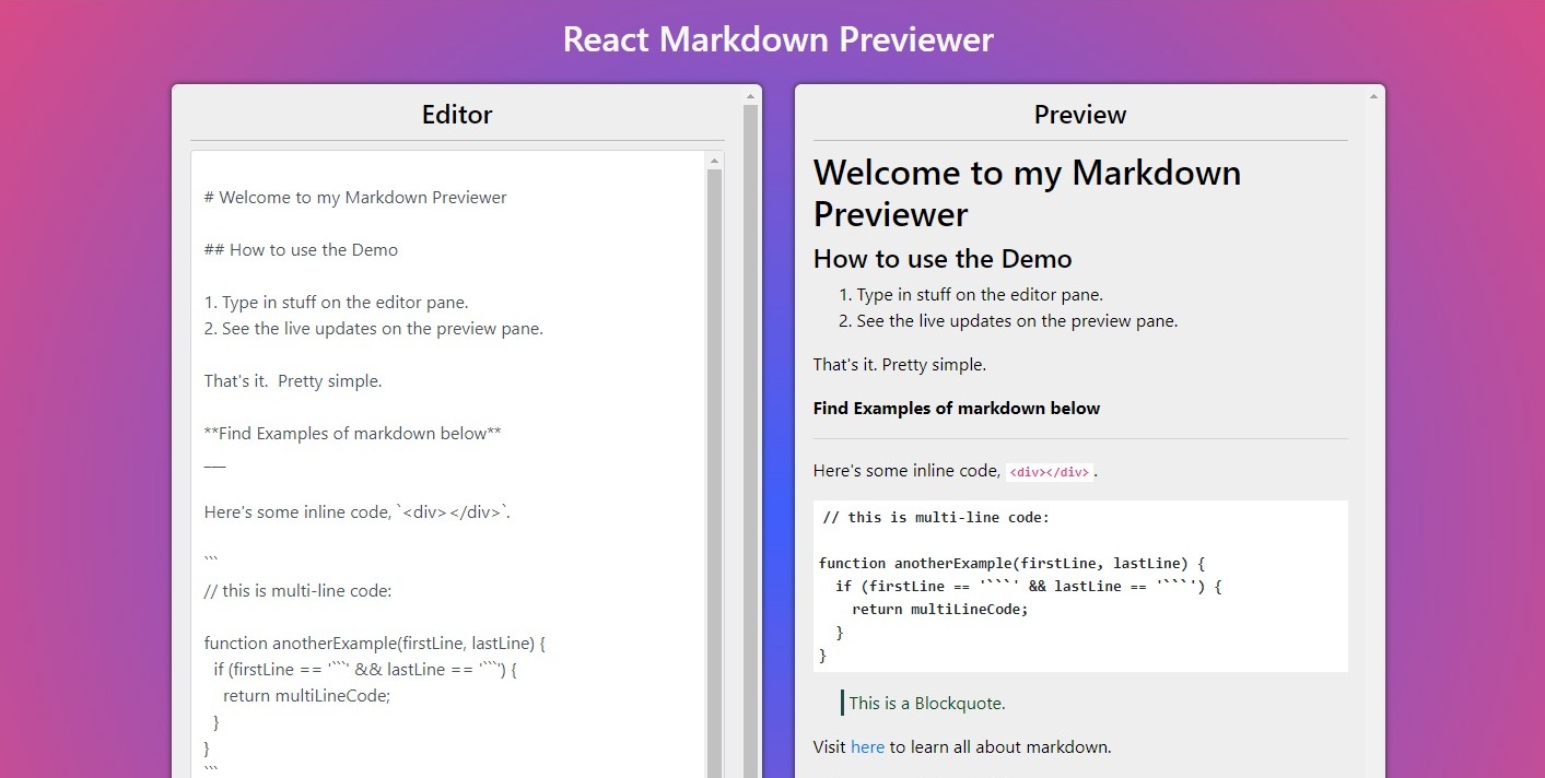 React Markdown Previewer